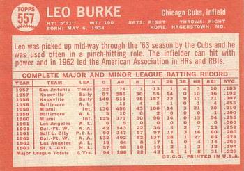 1964 Topps #557 Leo Burke Back