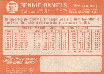 1964 Topps #587 Bennie Daniels Back