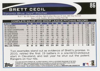 2012 Topps #86 Brett Cecil Back