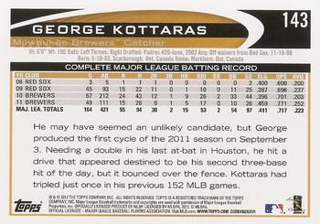 2012 Topps #143 George Kottaras Back