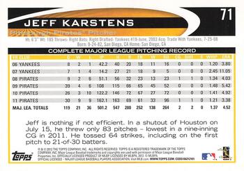 2012 Topps #71 Jeff Karstens Back