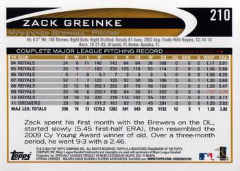 2012 Topps #210 Zack Greinke Back
