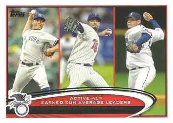 2012 Topps #232 Active AL Earned Run Average Leaders (Mariano Rivera / Johan Santana / Felix Hernandez) Front