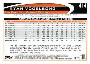 2012 Topps #414 Ryan Vogelsong Back