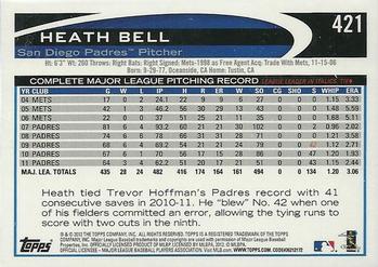 2012 Topps #421 Heath Bell Back