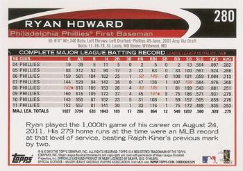 2012 Topps #280 Ryan Howard Back