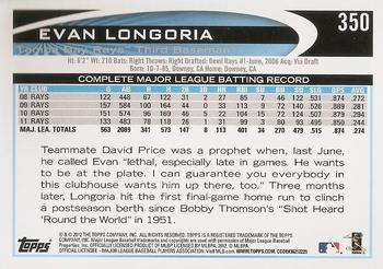 2012 Topps #350 Evan Longoria Back