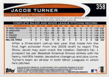 2012 Topps #358 Jacob Turner Back