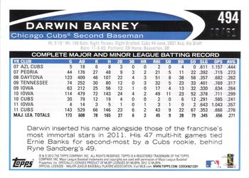 2012 Topps - Black #494 Darwin Barney Back