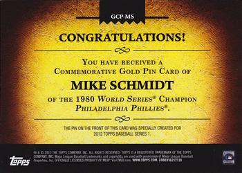 2012 Topps - Gold World Series Champion Commemorative Pins #GCP-MS Mike Schmidt Back