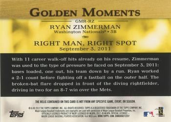 2012 Topps - Golden Moments Relics #GMR-RZ2 Ryan Zimmerman Back