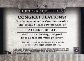 2012 Topps - Historical Stitches #HS-AB Albert Belle Back
