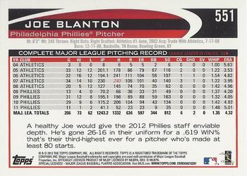 2012 Topps - Red #551 Joe Blanton Back