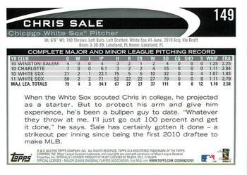 2012 Topps - Blue #149 Chris Sale Back