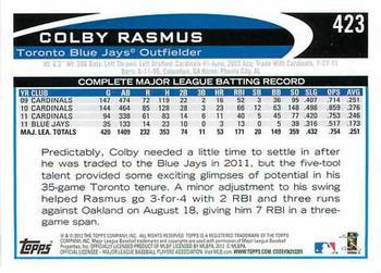 2012 Topps - Blue #423 Colby Rasmus Back