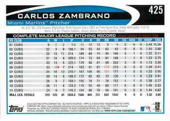 2012 Topps - Blue #425 Carlos Zambrano Back