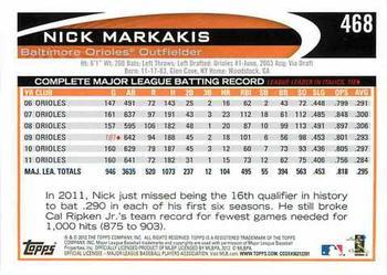 2012 Topps - Blue #468 Nick Markakis Back