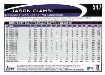 2012 Topps - Blue #547 Jason Giambi Back