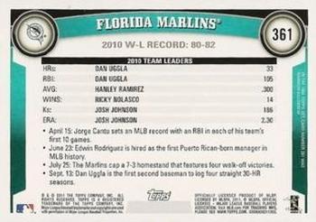 2011 Topps - Cognac Diamond Anniversary #361 Florida Marlins Back