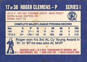 1992 Donruss Cracker Jack I #17 Roger Clemens Back