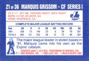 1992 Donruss Cracker Jack I #21 Marquis Grissom Back