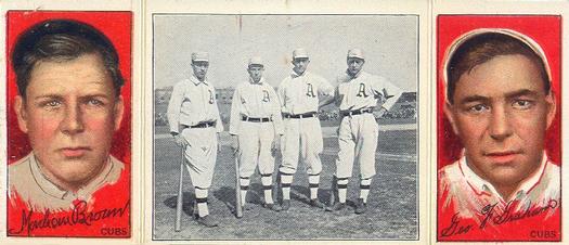 1912 Hassan Triple Folders T202 #NNO The Athletic Infield (Mordecai Brown / Peaches Graham) Front