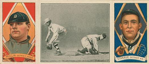 1912 Hassan Triple Folders T202 #NNO A Wide Throw Saves Crawford (George Mullin / Oscar Stanage) Front