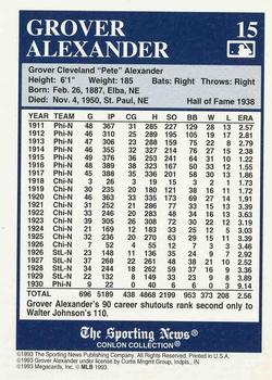 1992-93 Conlon TSN Color Inserts #15 Grover Alexander Back