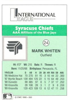 1990 CMC Syracuse Chiefs #24 Mark Whiten Back