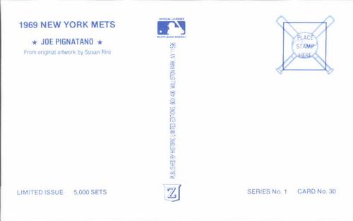 1989 Historic Limited Editions 1969 New York Mets Postcards #30 Joe Pignatano Back