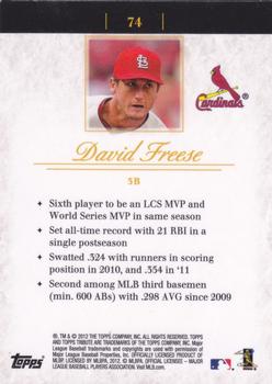 2012 Topps Tribute #74 David Freese Back