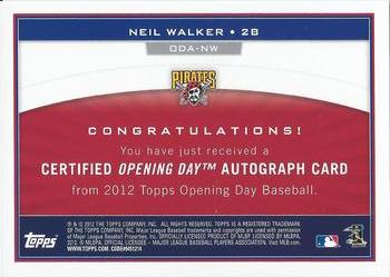 2012 Topps Opening Day - Autographs #ODA-NW Neil Walker Back