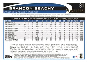 2012 Topps Opening Day - Blue #81 Brandon Beachy Back