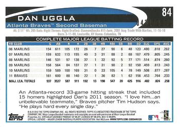 2012 Topps Opening Day - Blue #84 Dan Uggla Back