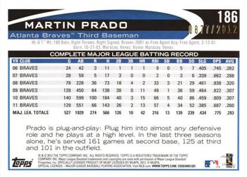 2012 Topps Opening Day - Blue #186 Martin Prado Back