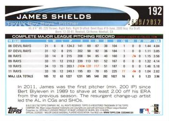 2012 Topps Opening Day - Blue #192 James Shields Back