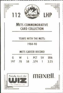1991 The Wiz New York Mets #112 Sid Fernandez Back