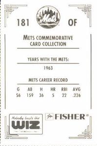 1991 The Wiz New York Mets #181 Joe Hicks Back