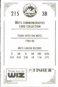 1991 The Wiz New York Mets #215 Ray Knight Back
