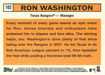 2012 Topps Heritage #102 Ron Washington Back