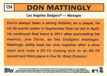 2012 Topps Heritage #154 Don Mattingly Back