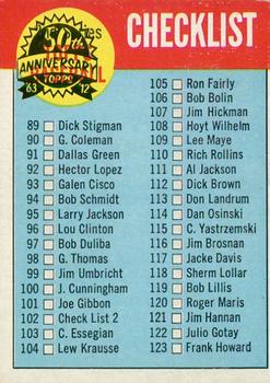 2012 Topps Heritage - 50th Anniversary Buybacks #102 2nd Series Topps Baseball Checklist Front