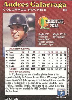 1995 Tombstone Pizza Super-Pro Series #23 Andres Galarraga Back