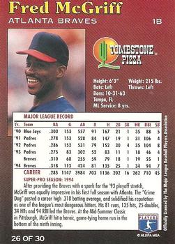 1995 Tombstone Pizza Super-Pro Series #26 Fred McGriff Back