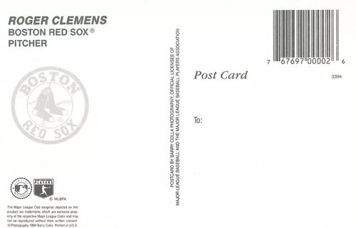 1994 Barry Colla Postcards #3394 Roger Clemens Back