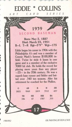 1984 Galasso Hall of Famers #17 Eddie Collins Back