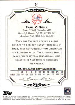 2012 Topps Museum Collection #91 Paul O'Neill Back
