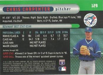 1996 Bowman's Best #129 Chris Carpenter Back