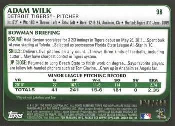 2011 Bowman Draft Picks & Prospects - Blue #98 Adam Wilk Back