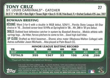 2011 Bowman Draft Picks & Prospects - Gold #27 Tony Cruz Back